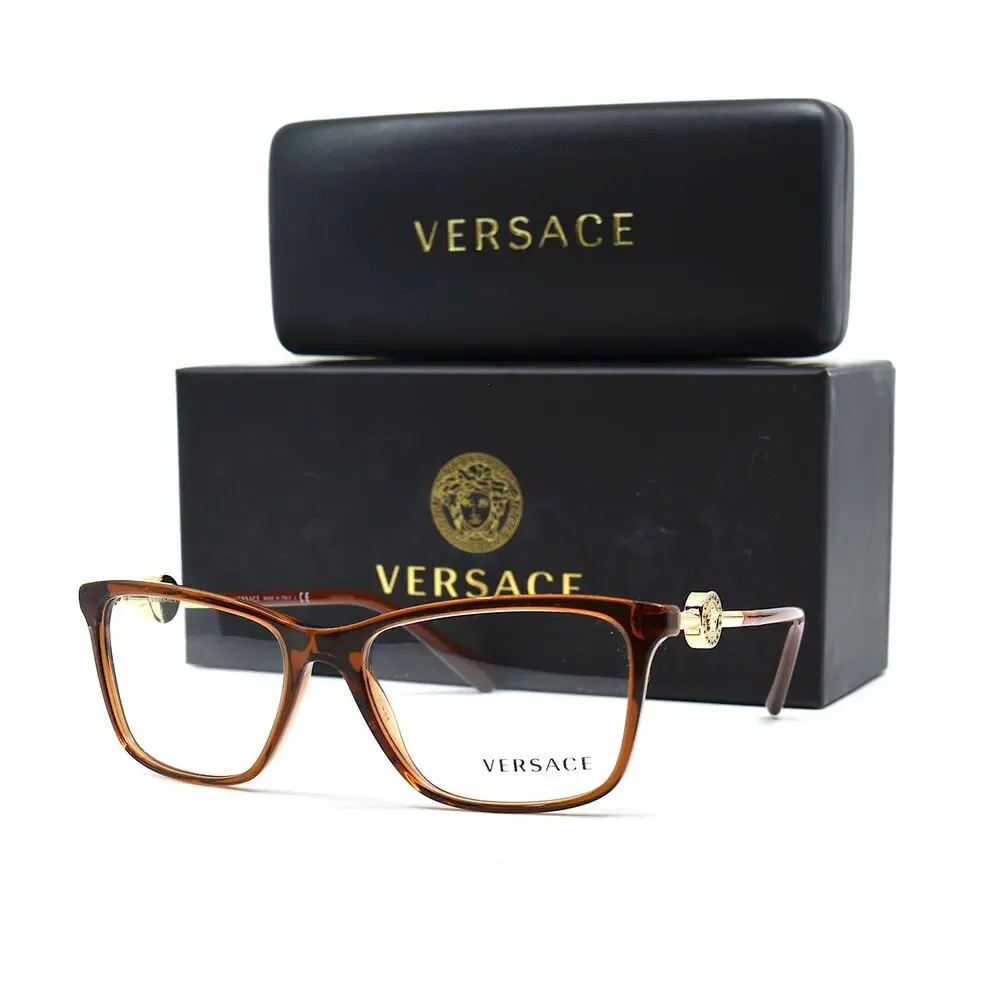 NEW VERSACE VE3299B 5324 TRANSPARENT BROWN AUTHENTIC EYEGLASSES FRAME